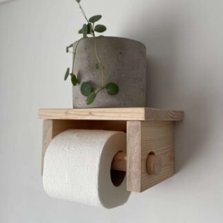 Rustic Toilet Roll Holder with Shelf by crowfoot salvage - Natural Wax Finish