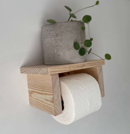 Rustic Toilet Roll Holder with Shelf by crowfoot salvage - Natural Wax Finish