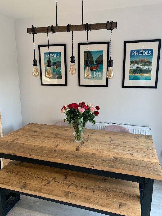 his Reclaimed Scaffold Board table and Bench Set