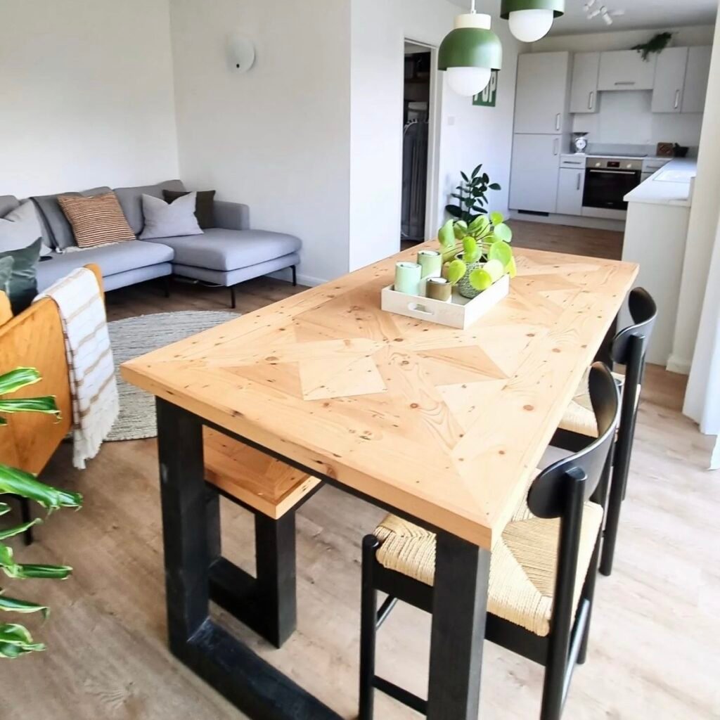 Parquet table made from reclaimed floorboards