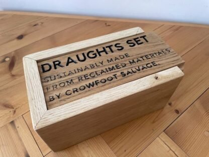 Handmade draughts set made of reclaimed hardwoods by crowfoot salvage