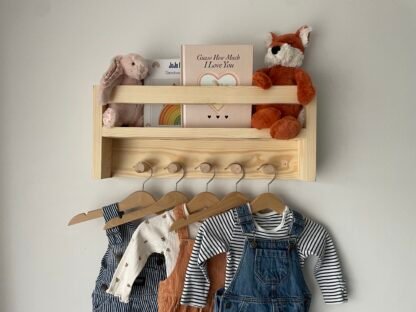 Nursery shelf with hanging space.