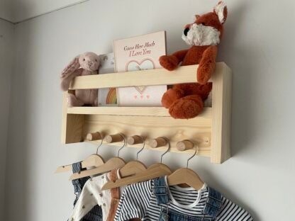 Nursery shelf with hanging space.