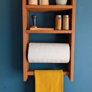 Rustic modern kitchen shelves with towel rail & kitchen roll holder